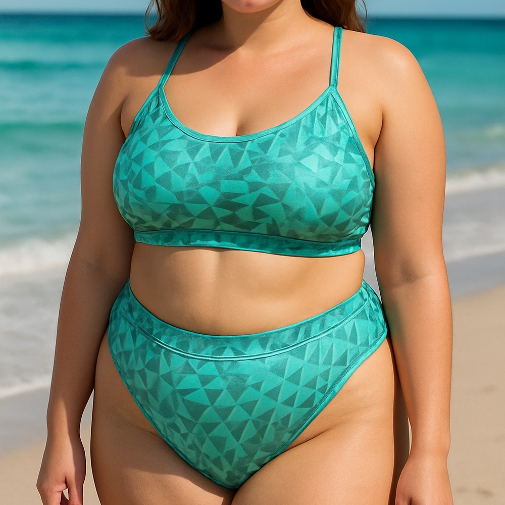 Mermaid Teal Shiny Foil Stretchy Bathing Suit Lingerie Size 1X New